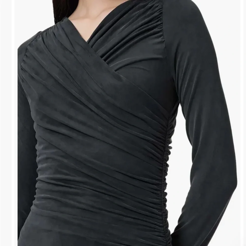 🆕 All Saints Hanako Long Sleeve Ruched Dark Gray Asymmetrical Dress 8UK (4US) - Picture 5 of 16